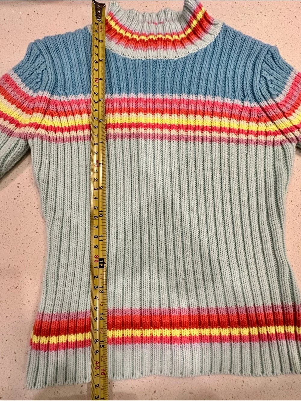GAP Girls XS Rainbow Stripe Knit Sweater Pastel Blue Retro